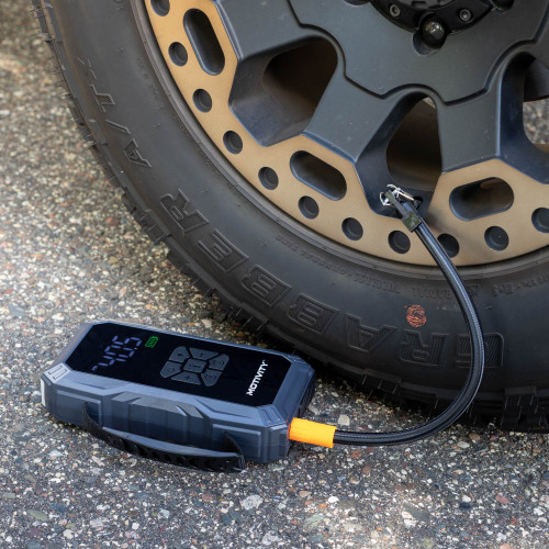 MOTIVITY 4-in-1 Portable Automotive Jump Starter with Air Compressor – 1000A Peak, USB & 12V DC Charging, 150 PSI, LED Flashight, LCD Display – for Cars, Motorcycles, ATVs & More