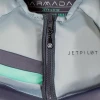 Front view of Jetpilot Women's Armada Charcoal USCG Type III life vest with segmented foam panels