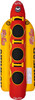 Top-down view of Airhead 3 rider inflatable tube with bright red and yellow design