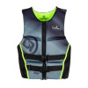 Front view of the O'Brien Men's Flex V-Back LTD Life Jacket in lime with a zipper, two buckles, and black side panels. Front view of the O'Brien Men's Flex V-Back LTD Life Jacket in lime with a zipper, two buckles, and black side panels.