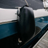 MISSION Boat Gear DYMON inflatable fender showing tall profile above and below rub rail