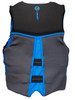 O'Brien 2026 Flex V-Back vest rear view showing split V-back stretch panel in blue and black