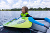 O'Brien Micro Dust wakesurf board for beginner kids behind the boat