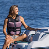 O'Brien Women's Flex V-Back Life Jacket in Rose showing front zipper and contoured Flex Fit design