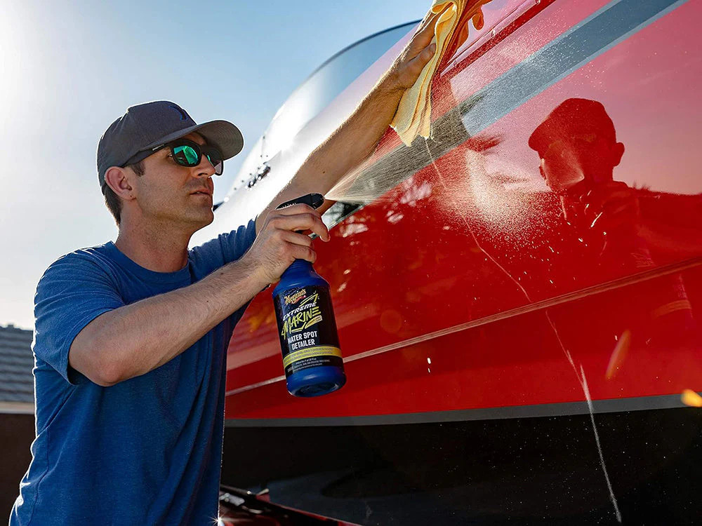 Removing hard water spots from boat gel coat with Meguiar's marine detailer