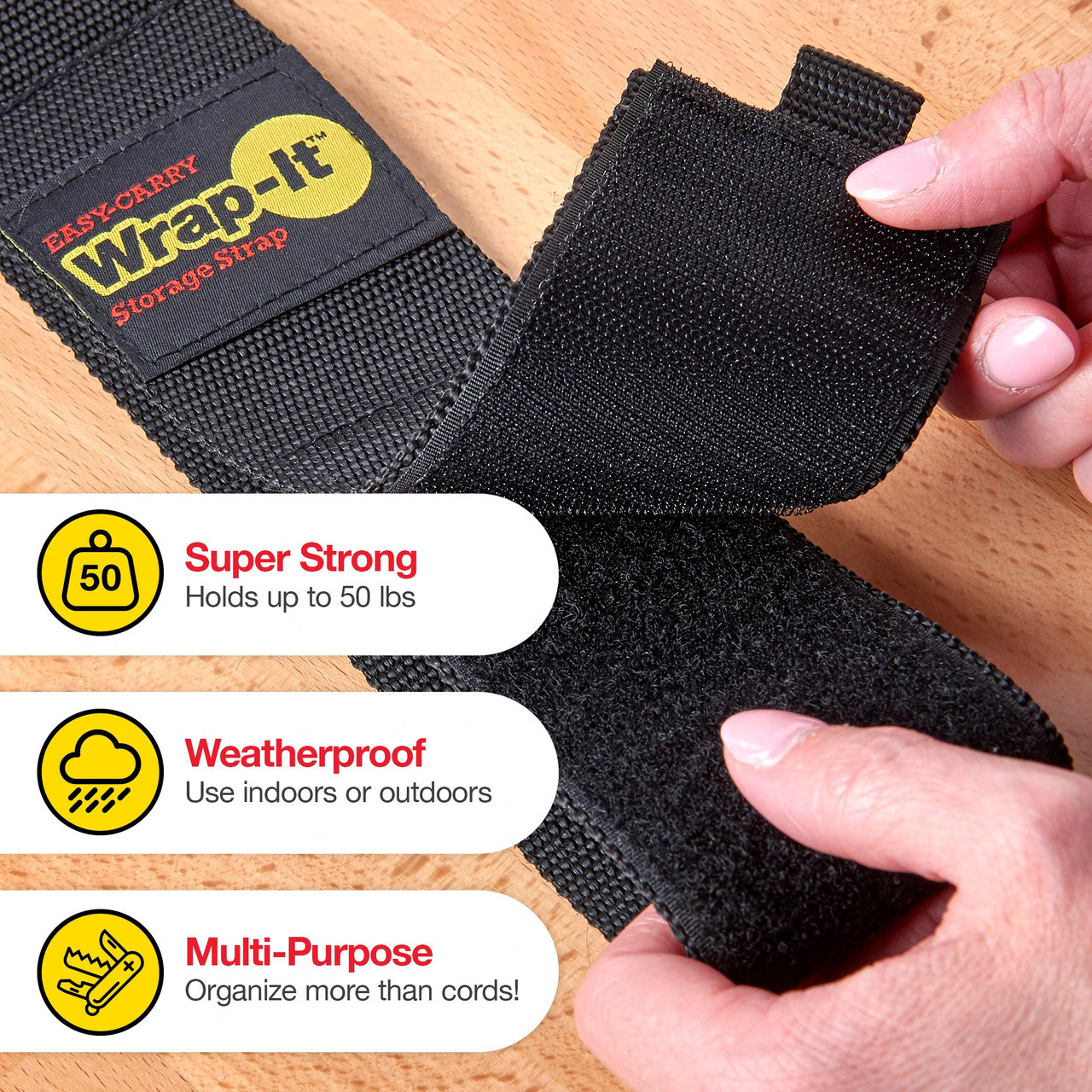 28-inch storage strap, heavy-duty storage strap with handle, easy-carry organizer, weatherproof organizing strap, heavy-duty cable holder, extension cord strap, hose storage strap, garage organization tools, durable hook-and-loop strap, marine rope organizer.