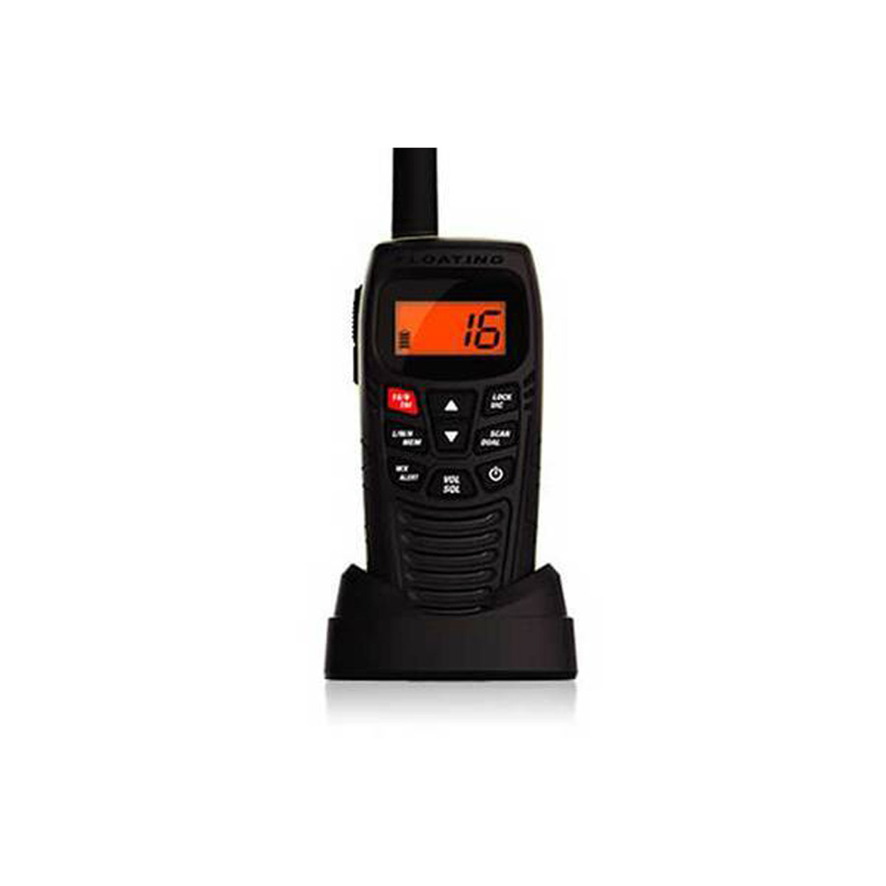Uniden Atlantis handheld VHF radio, waterproof floating marine radio, 6-watt marine radio, NOAA weather alerts, compact VHF radio, emergency strobe light, IPX8 submersible radio, dual watch VHF radio, marine communication radio, boating safety equipment.