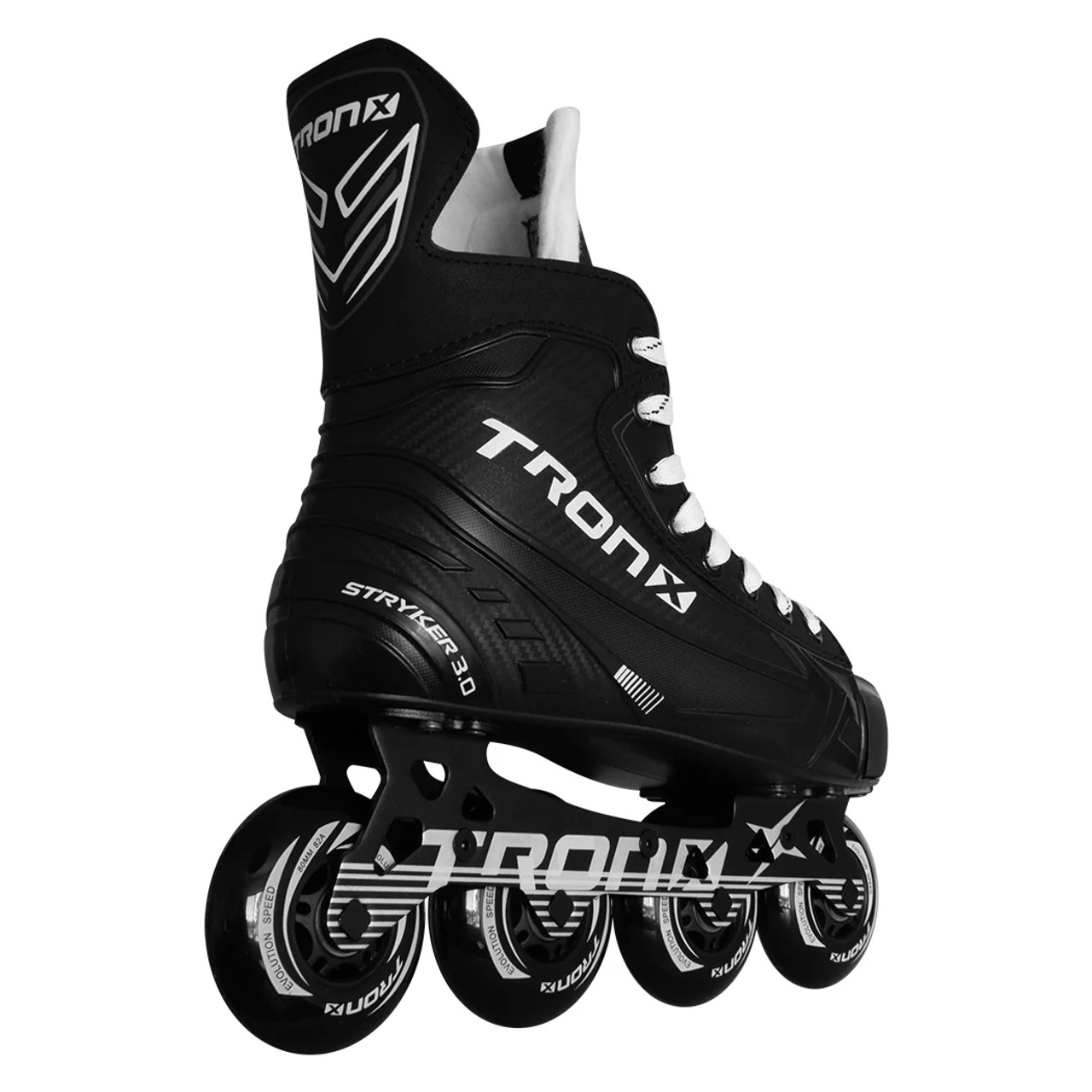 TronX Stryker 3.0, inline skates, high-performance skates, comfortable inline skates, durable skates, recreational skating, intermediate skating, injected comp weave quarter package, ankle support skates, one-piece boot construction, molded comfort EVA footbed, microfiber liner, Anaform padding, Hi-Lo aluminum frame, copper rivets, Hi-Lo outdoor wheels, ABEC-9 bearings, skate sizing guide, best skates for beginners, performance inline skates, outdoor skating gear