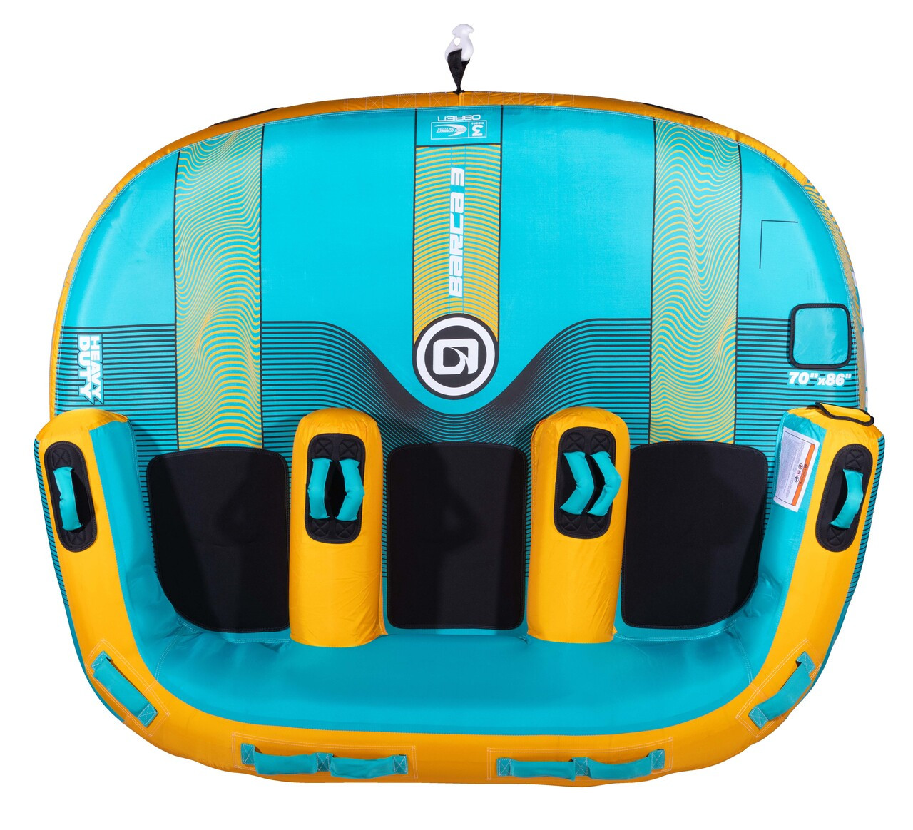 Top view of O'Brien Barca 3 three-person inflatable water tube