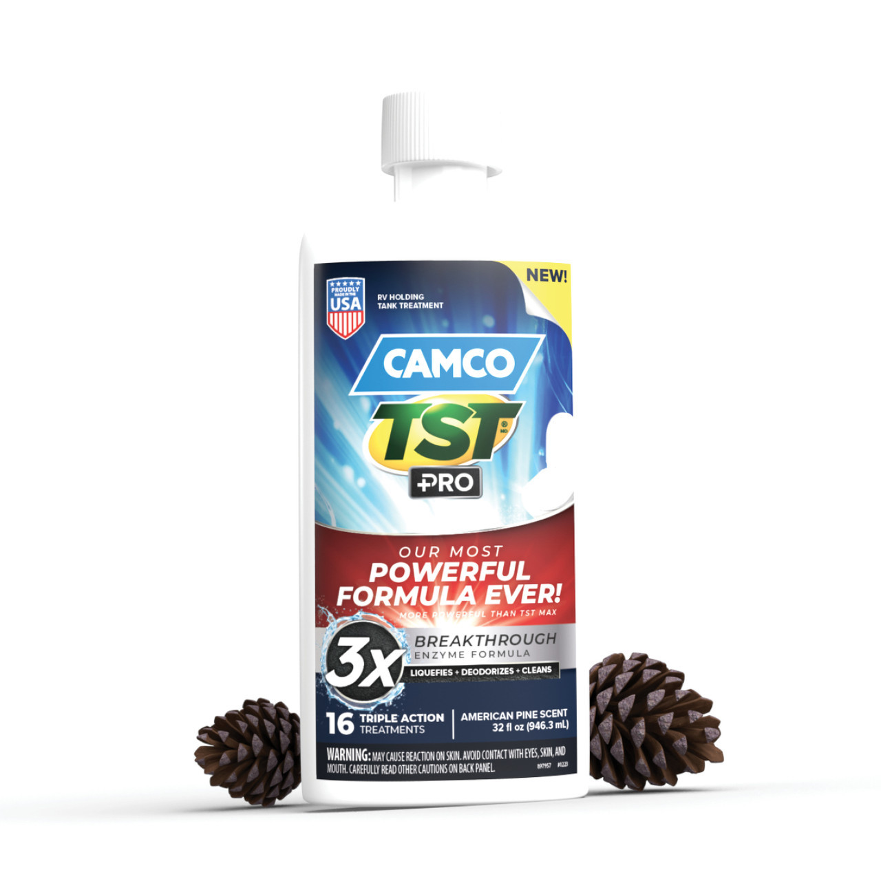 RV tank treatment, RV holding tank cleaner, black tank treatment, TST PRO RV treatment, septic-safe RV treatment, Camco tank treatment, bio-enzymatic waste digestion, odor control RV treatment, grey water tank cleaner