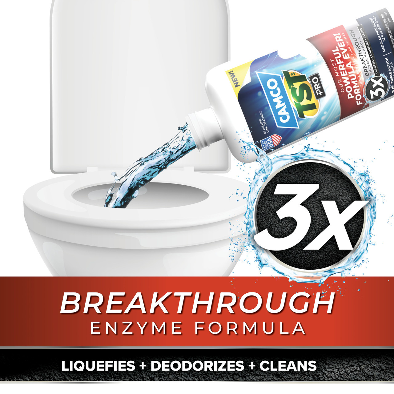 RV tank treatment, RV holding tank cleaner, black tank treatment, TST PRO RV treatment, septic-safe RV treatment, Camco tank treatment, bio-enzymatic waste digestion, odor control RV treatment, grey water tank cleaner