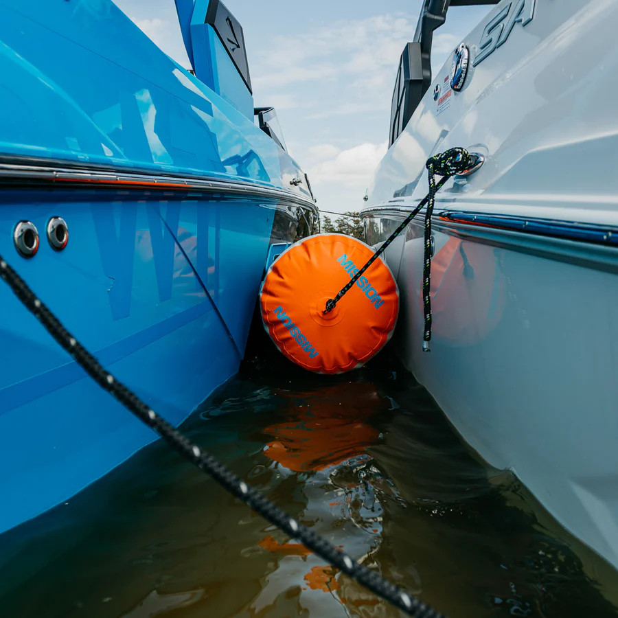 MISSION TITAN inflatable tie-up boat bumper fully inflated between two boats