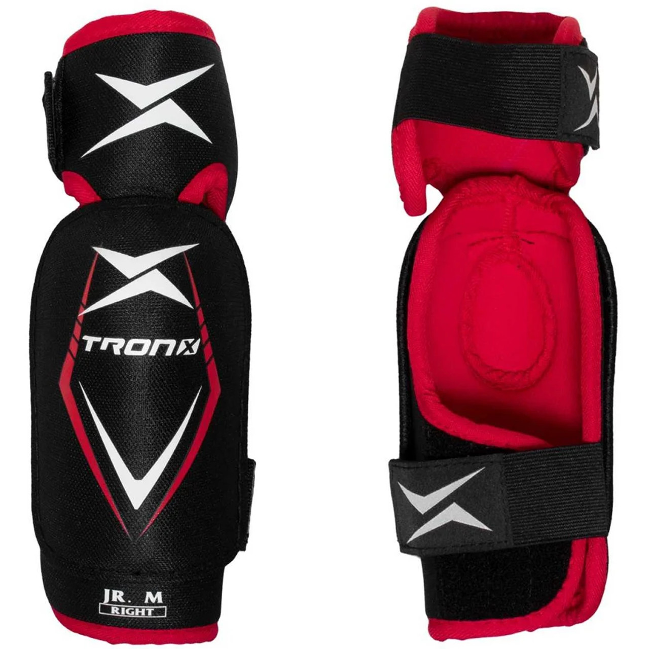 youth hockey elbow pads, TronX Force, dual-density foam, plastic reinforcement, molded plastic elbow cap, water-resistant, anatomically shaped, lightweight hockey gear, slash protection, hockey safety equipment