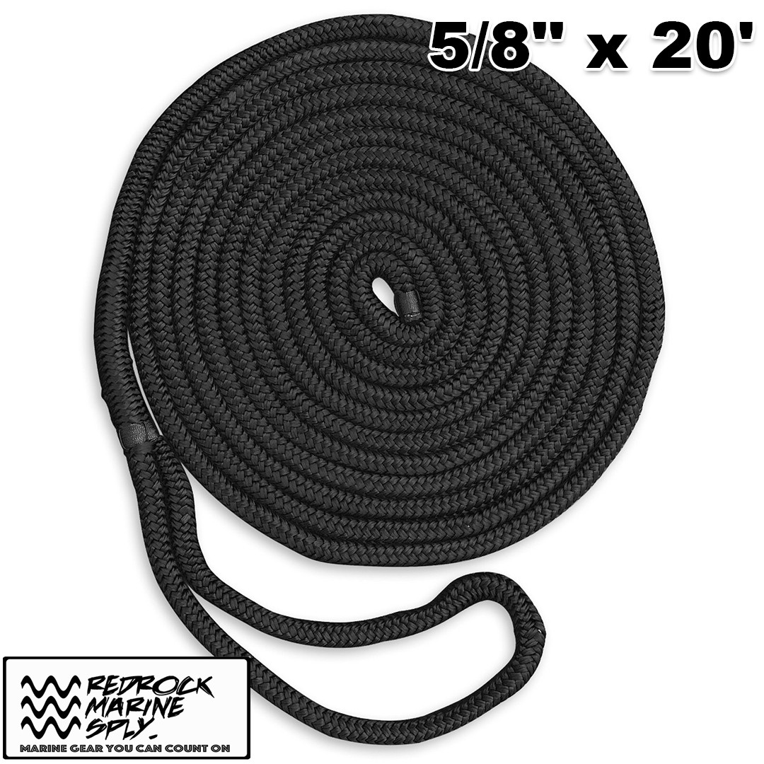 Redrock Premium Double Braid Nylon Dock Line, 5/8" x 20' Black