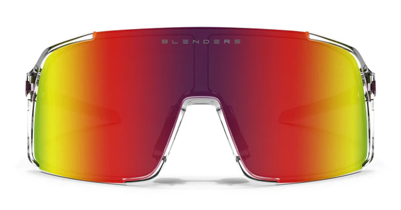 Blenders Exposé Future Ruler polarized sunglasses with red rainbow mirror PureBlend™ lens and clear oversized wraparound frame, unisex sport fit