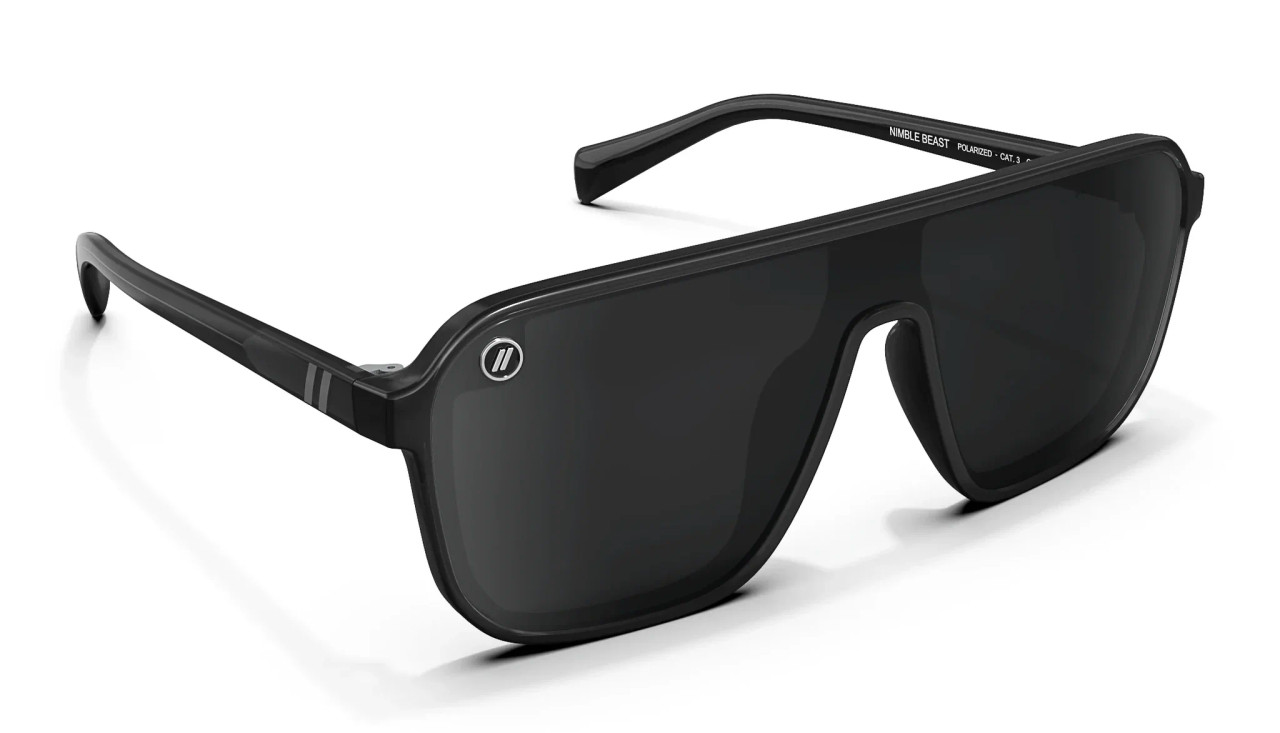 Blenders Meister X2 Nimble Beast Aviator Sunglasses with gloss black frame and single-lens PureBlend™ Smoke Black lens, unisex design for medium to large fit