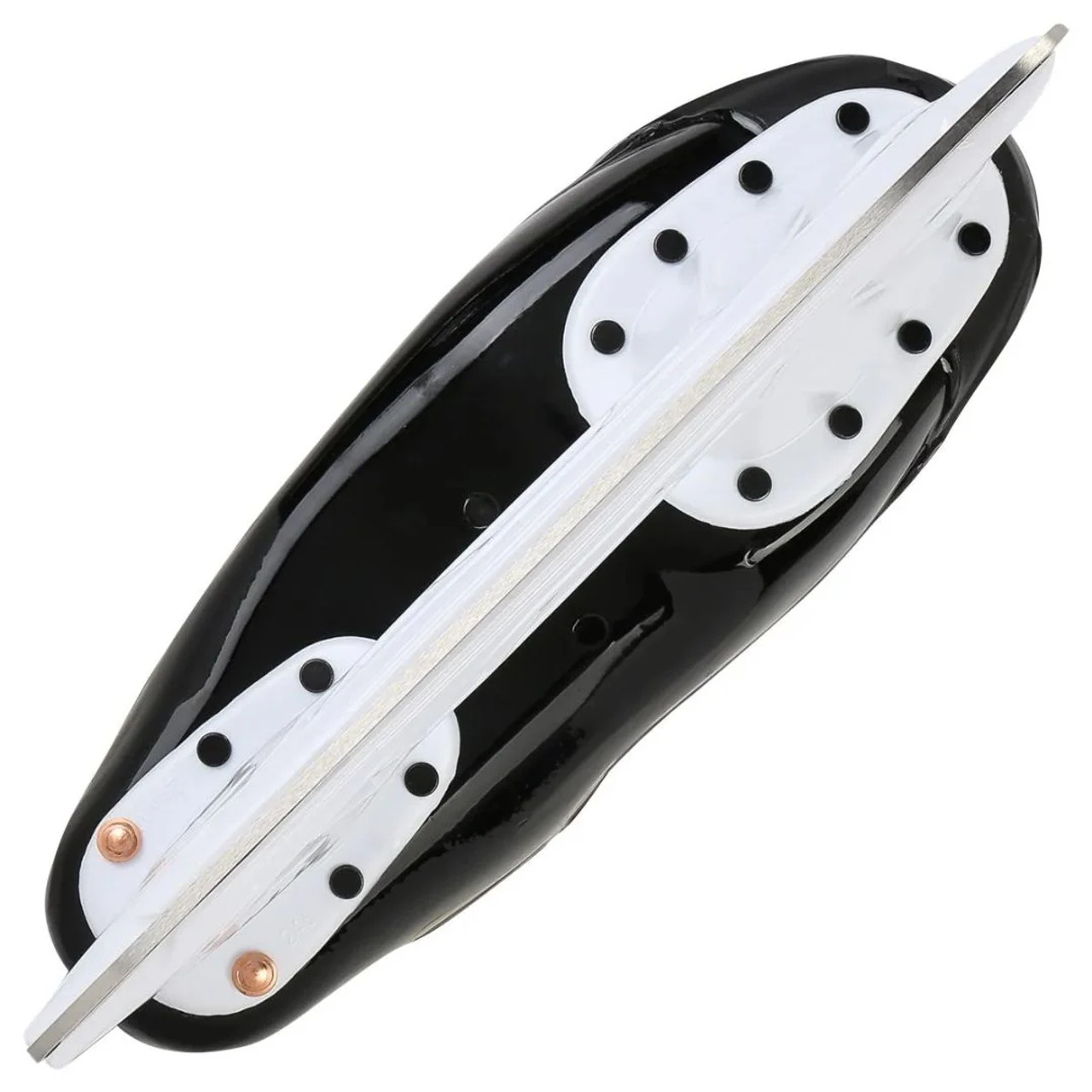 Rear view of True HZRDUS 5X skates showing redesigned tendon guard for improved stride Rear view of True HZRDUS 5X skates showing redesigned tendon guard for improved stride