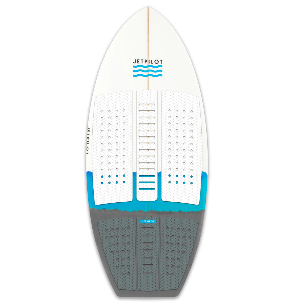 Jetpilot Flying Dutchman wakesurf board top view with EVA traction pads Jetpilot Flying Dutchman wakesurf board top view with EVA traction pads