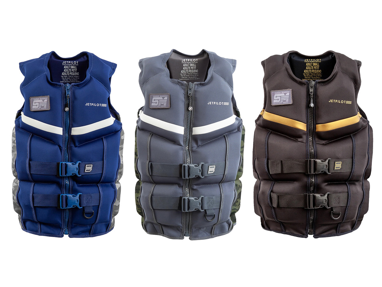 Jetpilot Shaun Murray CGA Life Vest Navy, Dark Gray, and Gold front view Jetpilot Shaun Murray CGA Life Vest Navy, Dark Gray, and Gold front view