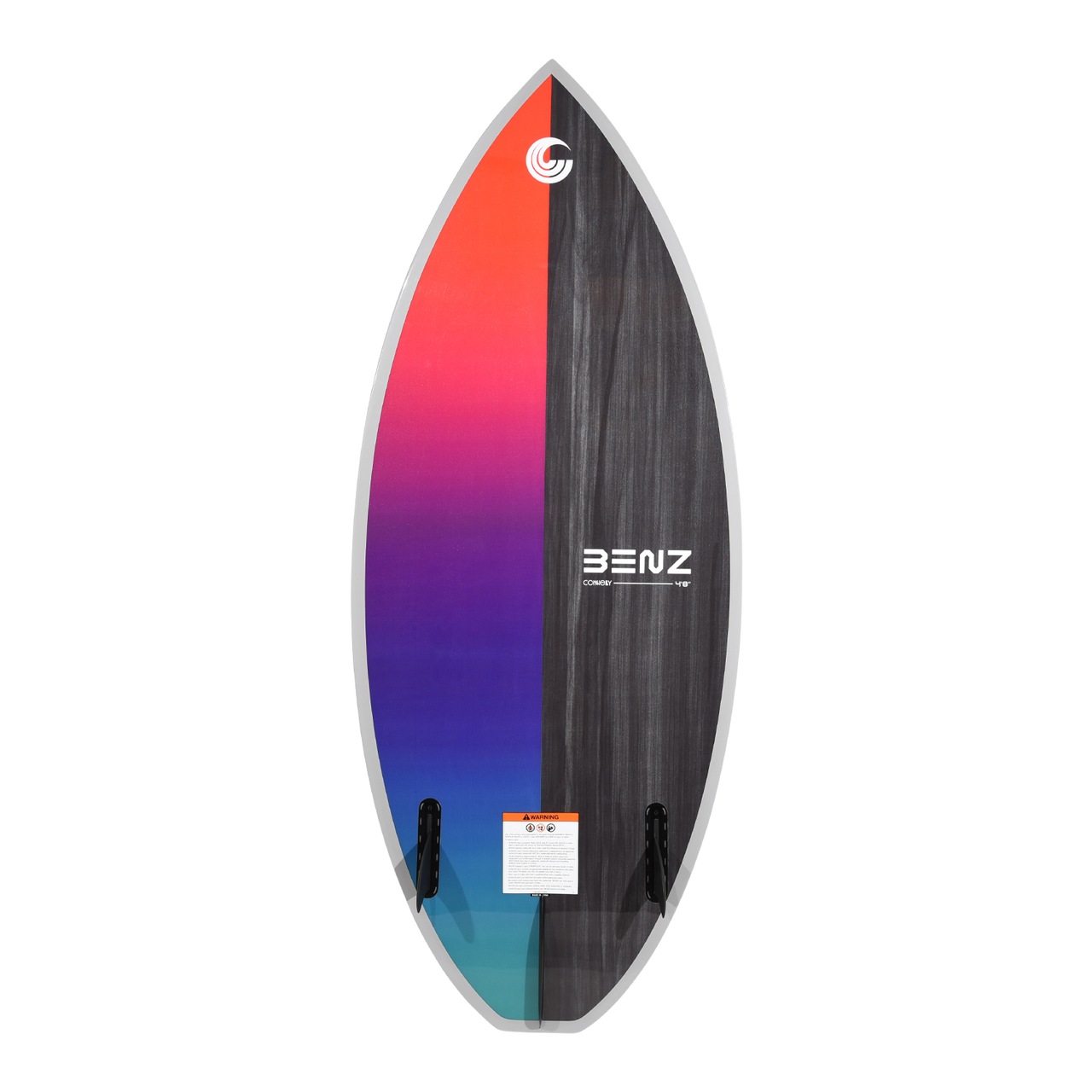 Bottom view of Connelly Benz wakesurfer with split-style design
