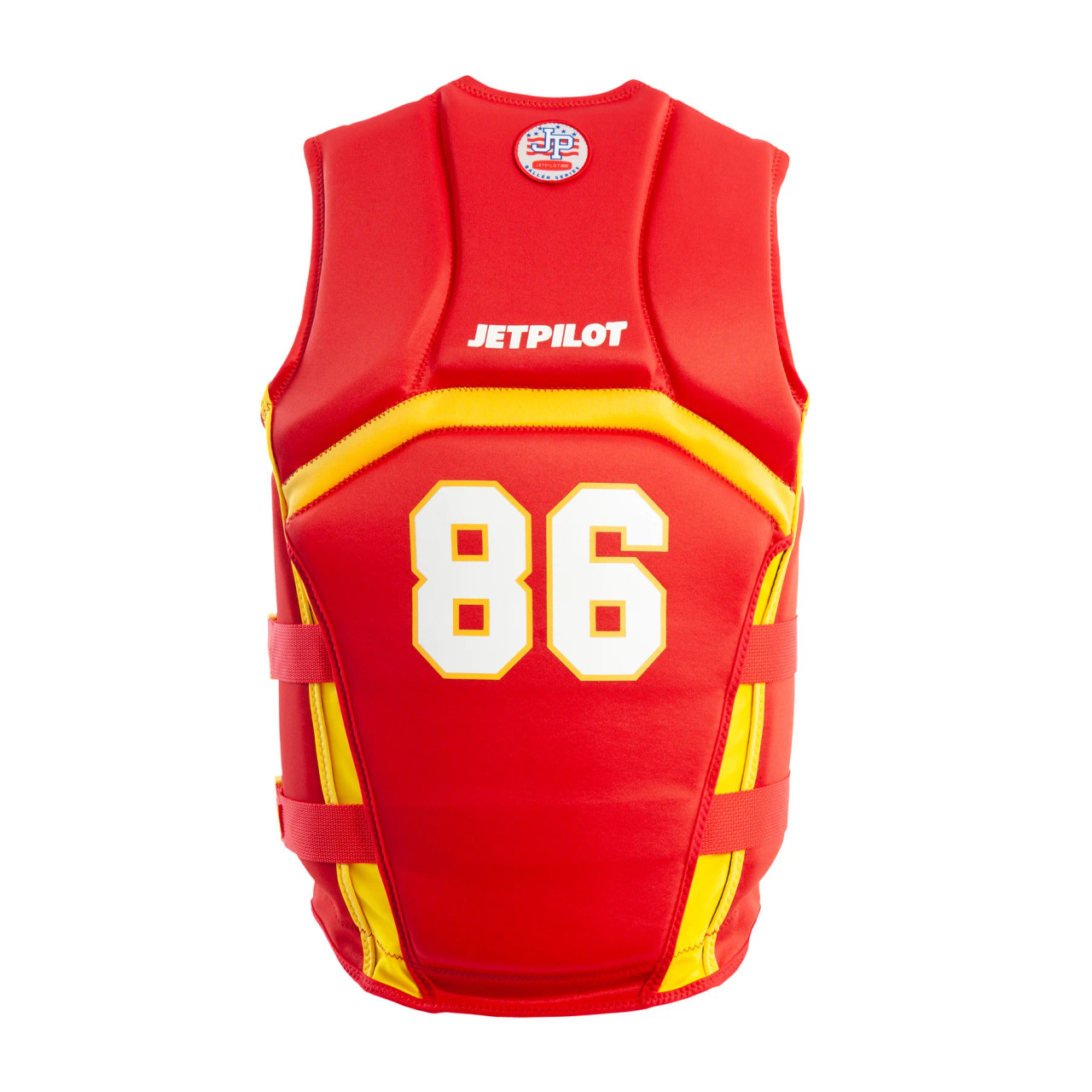 Back of Jetpilot Chiefs Baller CGA vest showing bold graphic design