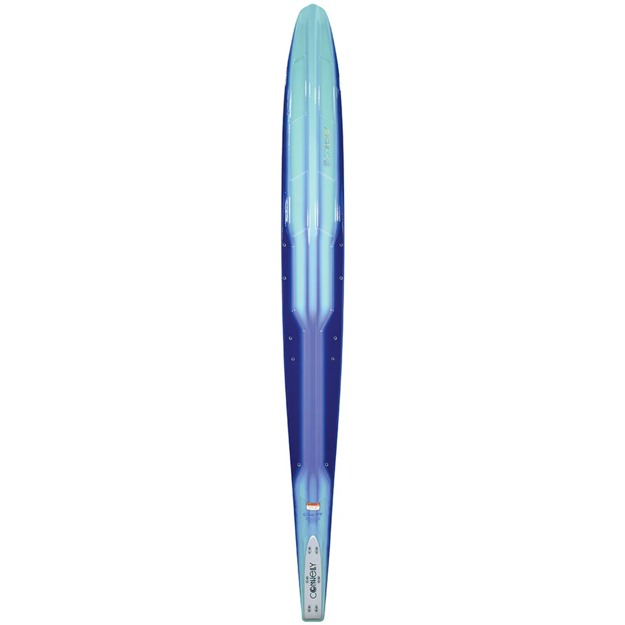Top view of 2022 Connelly Women’s Concept slalom ski showing double tunnel design