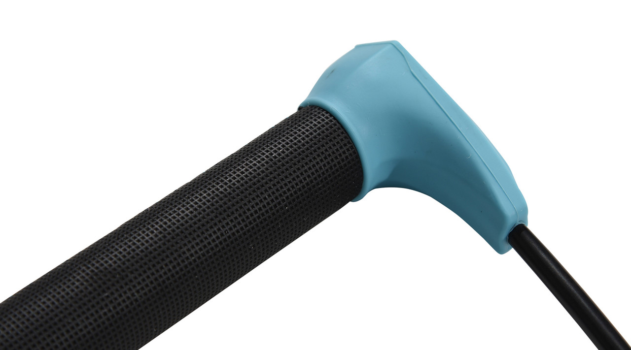 Close-up of blue AX Suede G-Series handle with EVA backing for wakeboarding Close-up of blue AX Suede G-Series handle with EVA backing for wakeboarding