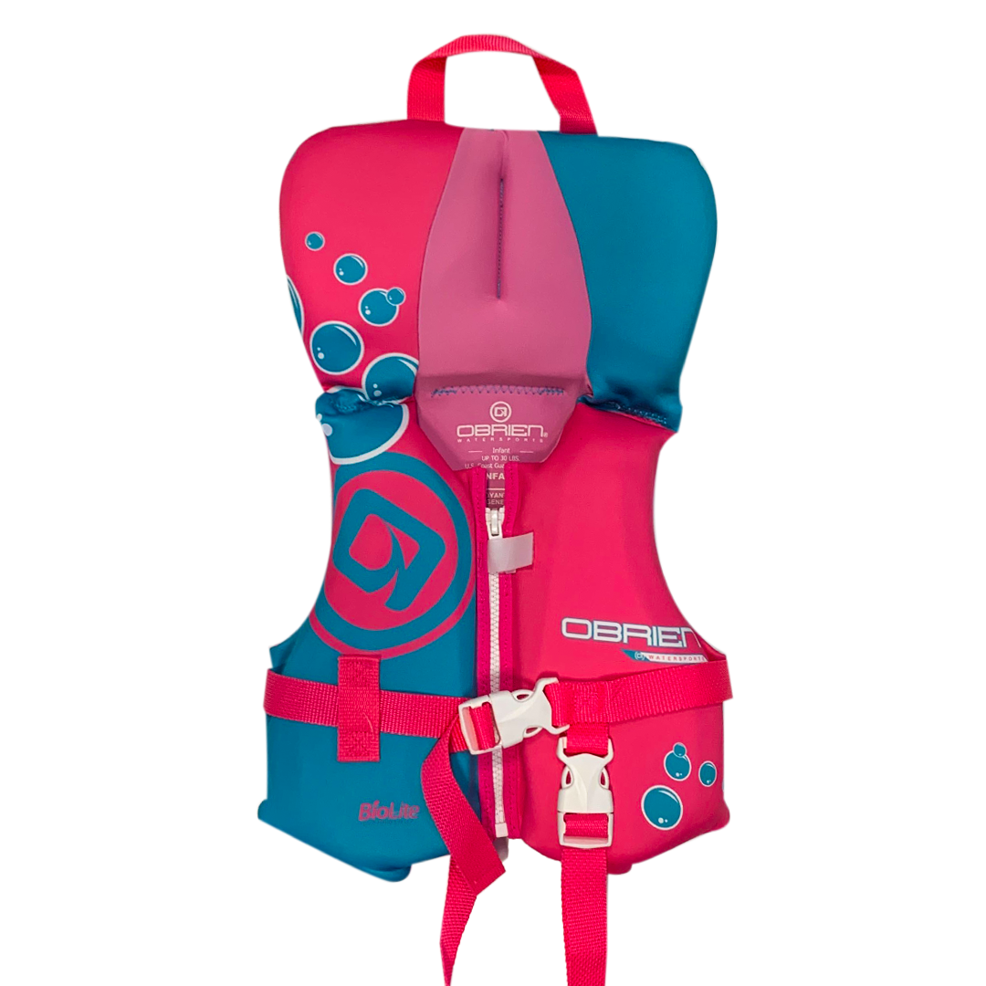 Front view of O'Brien Pink Infant Life Jacket LTD