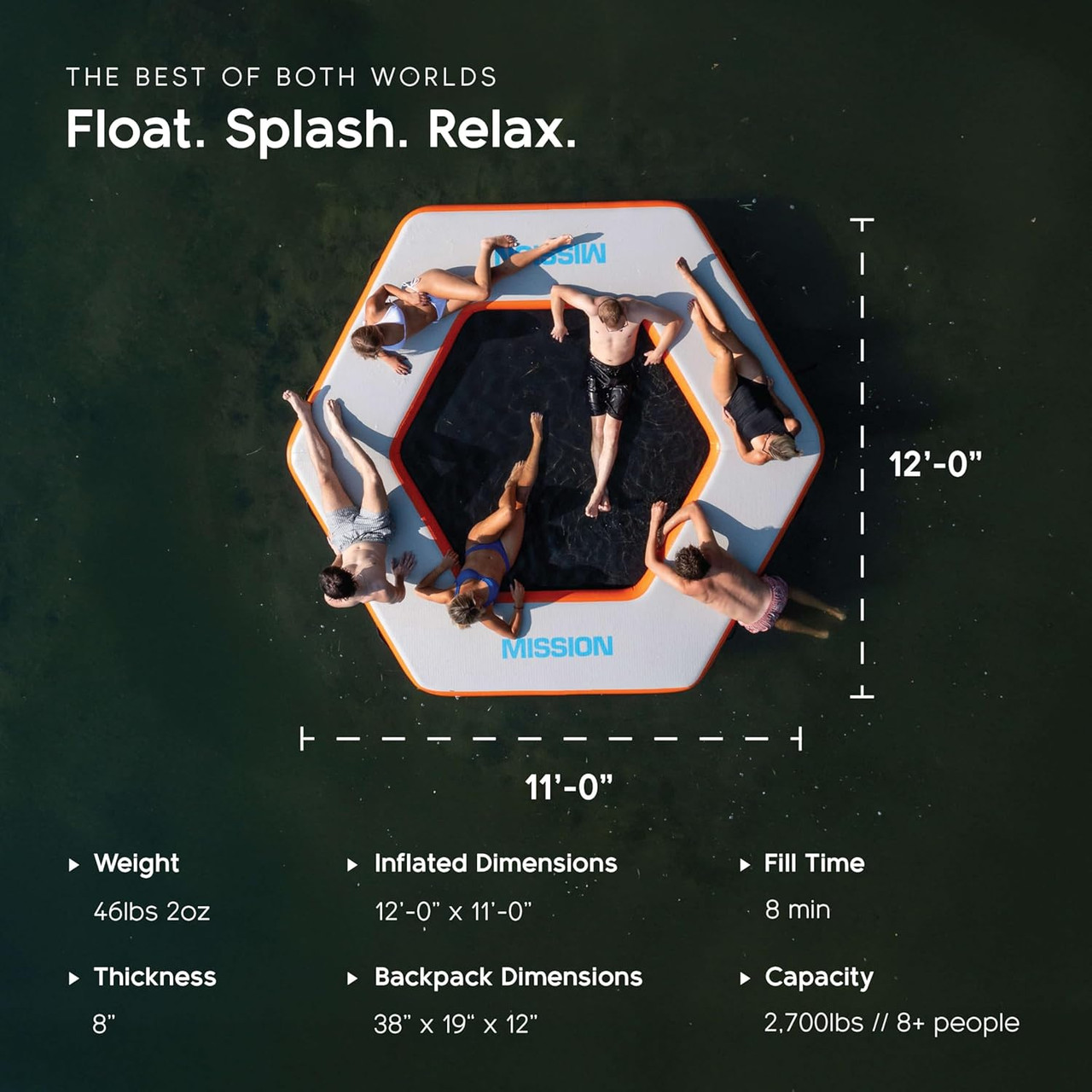 Top view of MISSION Reef Splash inflatable splash pool with product details