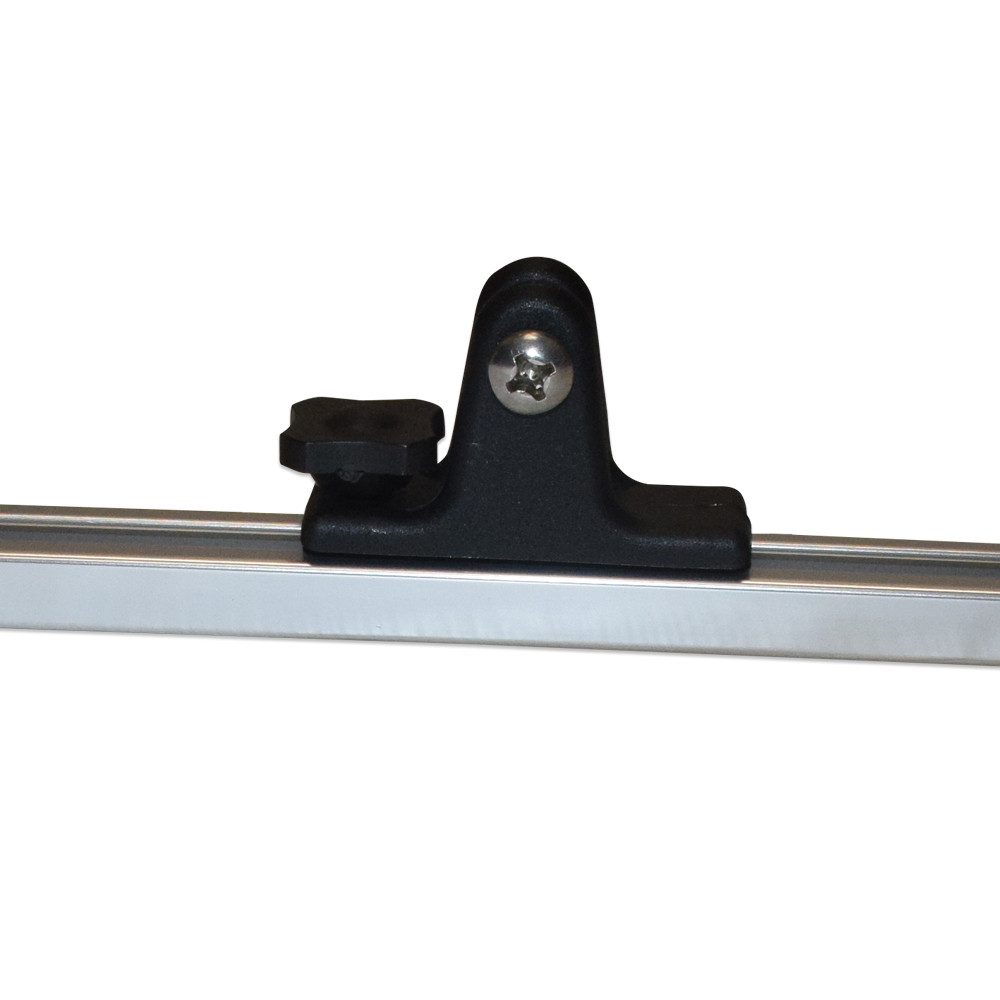 Aluminum bimini slide track with deck hinges and slide locks