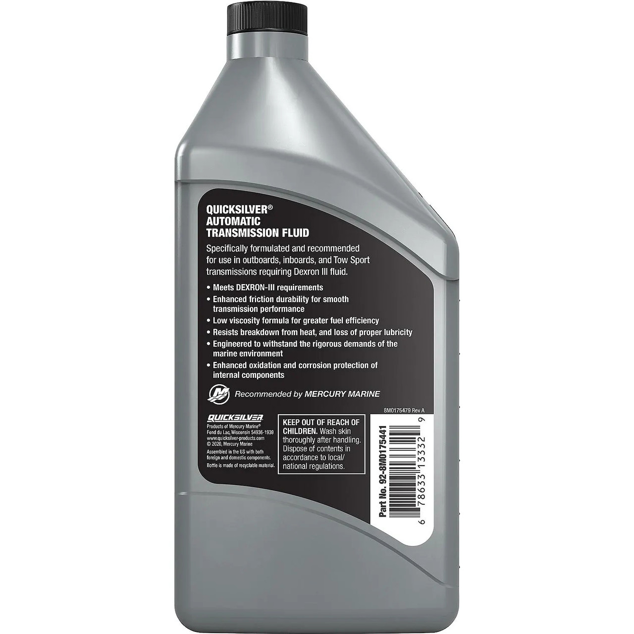 Quicksilver Marine Automatic Transmission Fluid Quart back