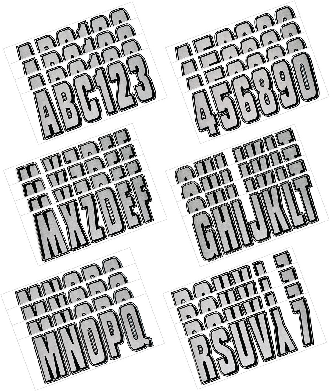 Hardline Boat Lettering Silver/Black 3″ Registration Kit SIBLK320