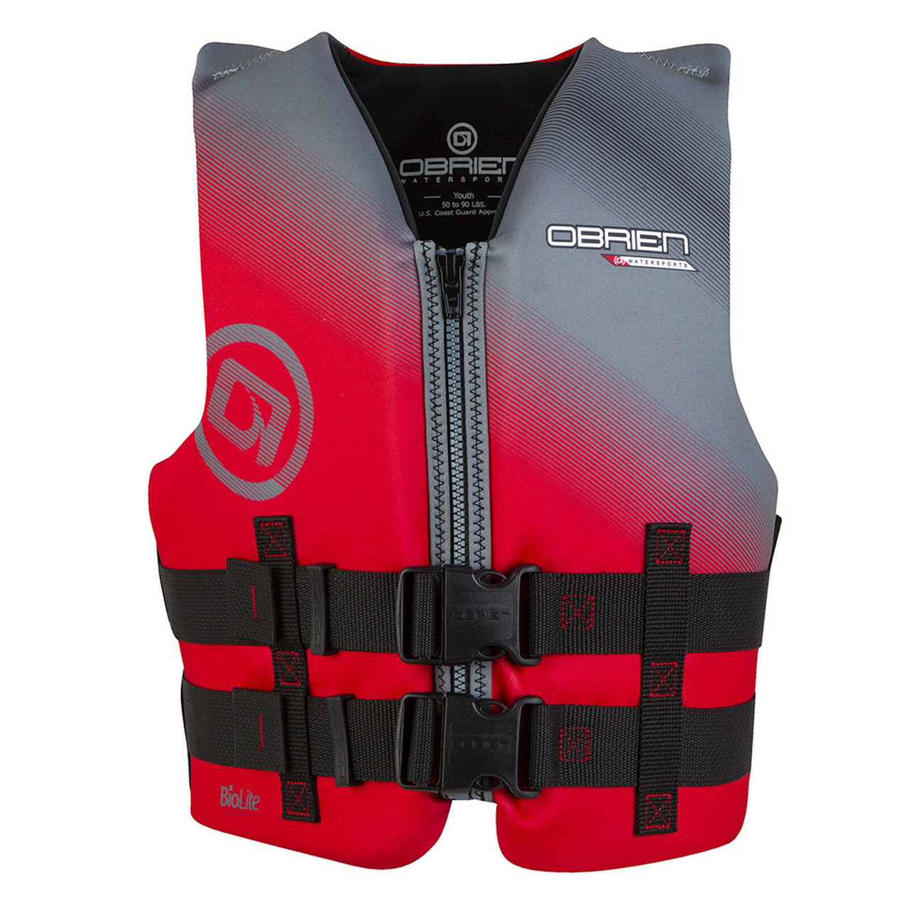 O'Brien Hinge Youth Life Jacket in Red front view