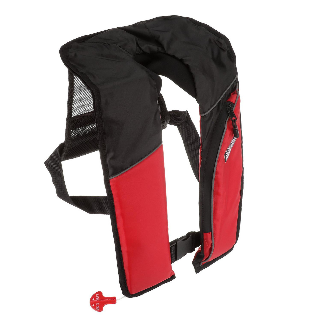 Side view of Seachoice inflatable PFD showing lightweight polyester shell construction
