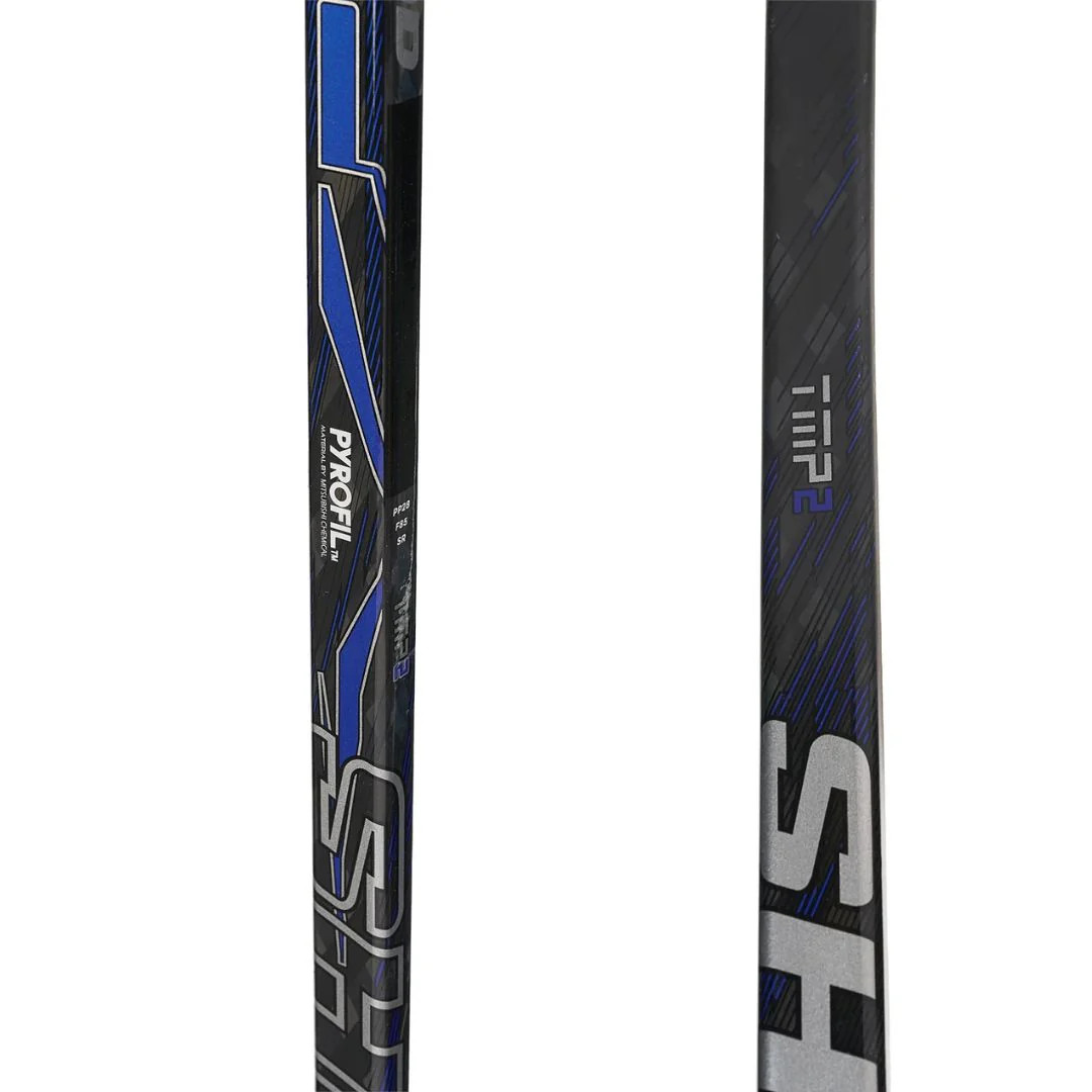 Sherwood TMP 2 hockey stick shaft showing Black Line 25K carbon fiber construction detail