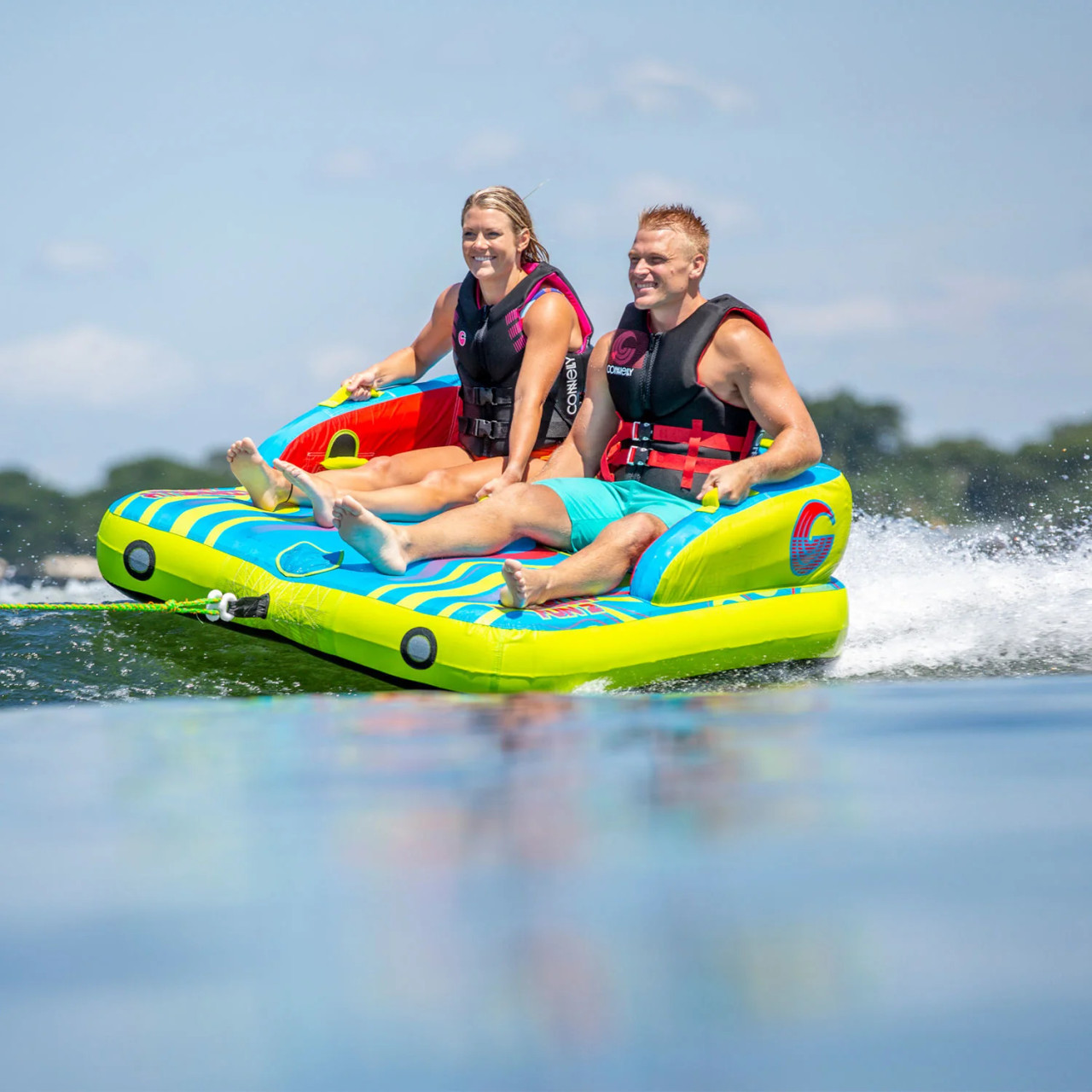 Connelly Fun 2 two rider towable tube inflated on lake water