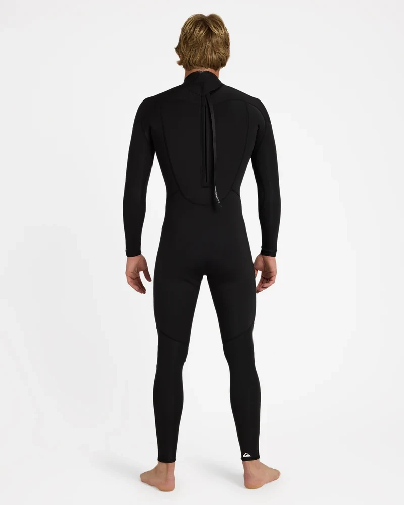 Quiksilver Men’s Prologue+ 3/2mm Back Zip Wetsuit – Black Flatlock Fullsuit back view