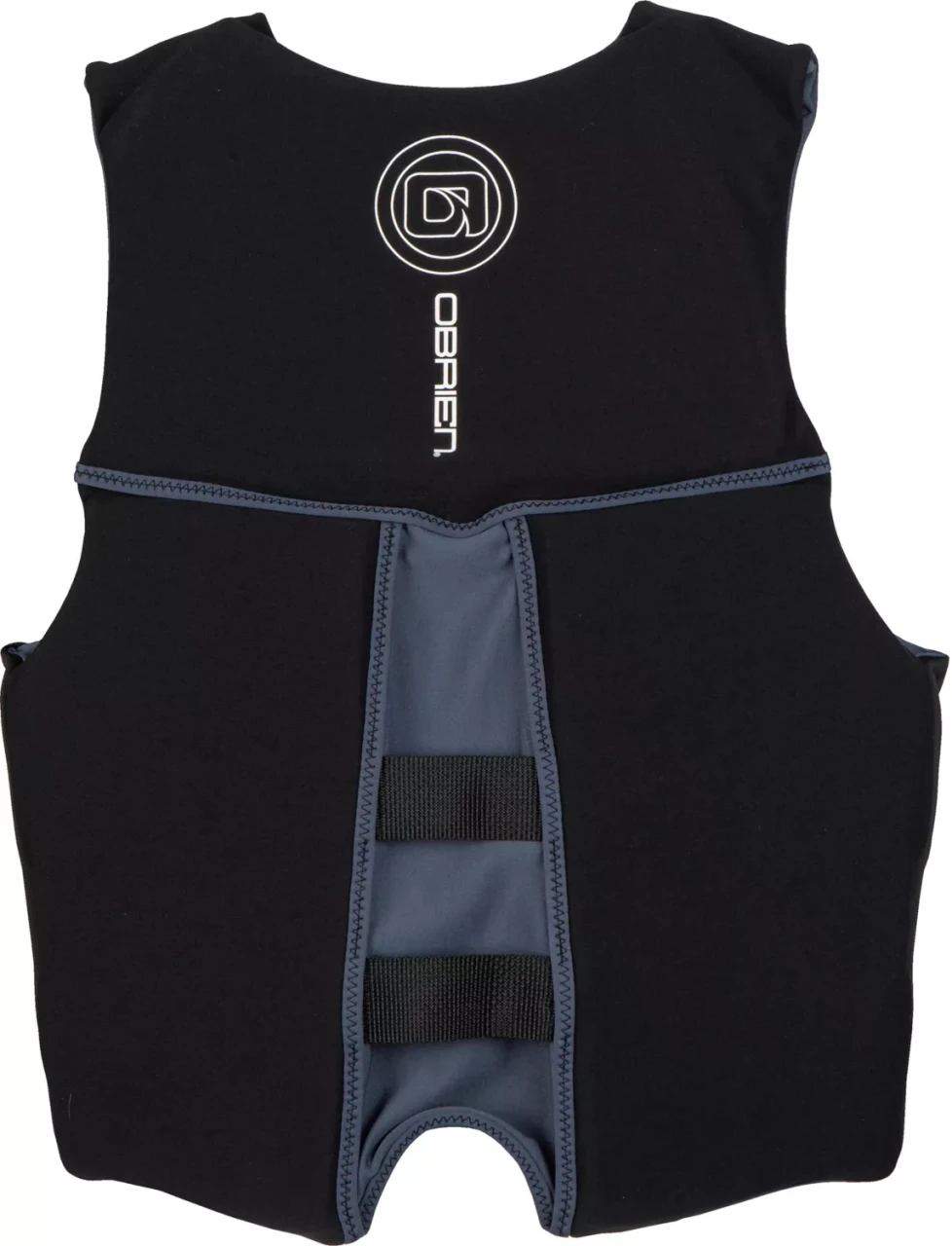 O’Brien Men’s Flex V-Back Grey/White life jacket, rear view showing split V-back stretch panel
