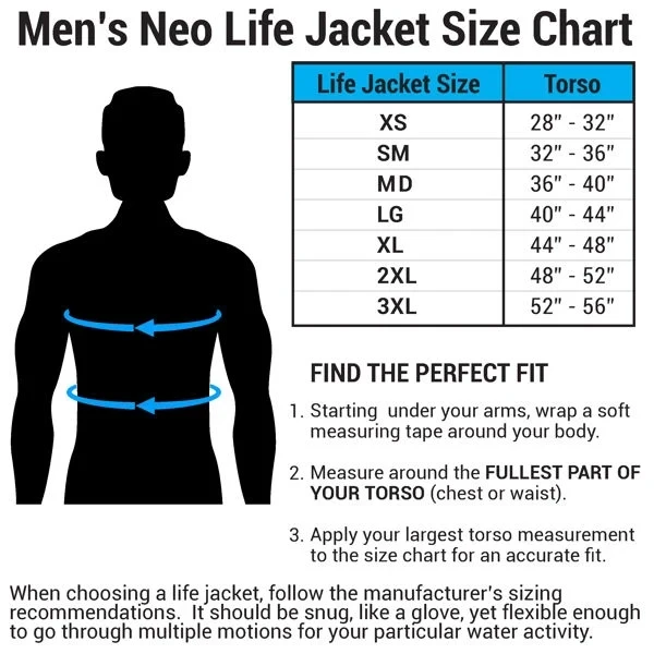 O'Brien Men's Flex V-Back Life Jacket Grey White Size Chart