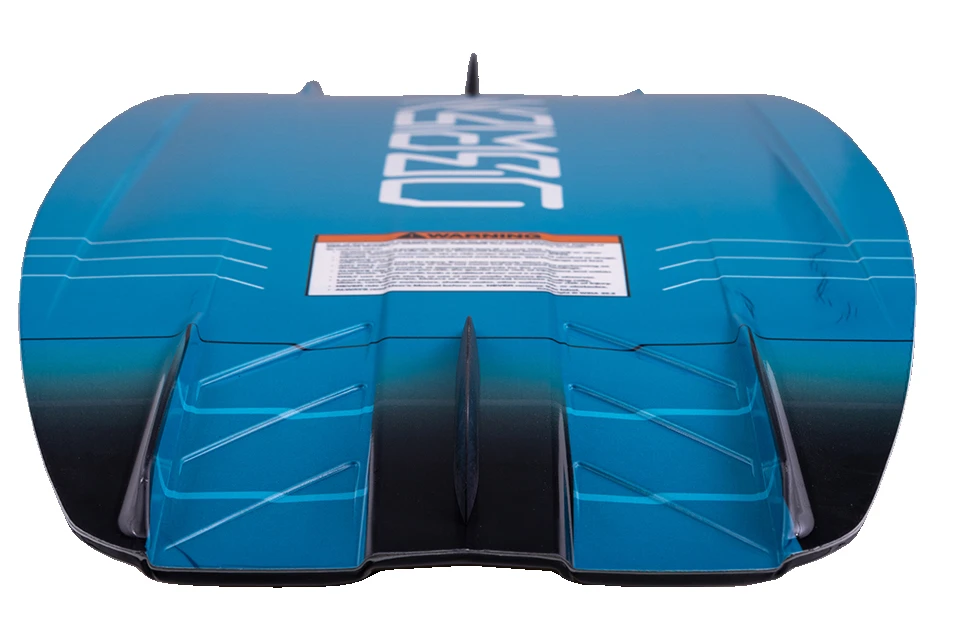 Close-up of  flared channels on the 2027 O’Brien Tonic wakeboard