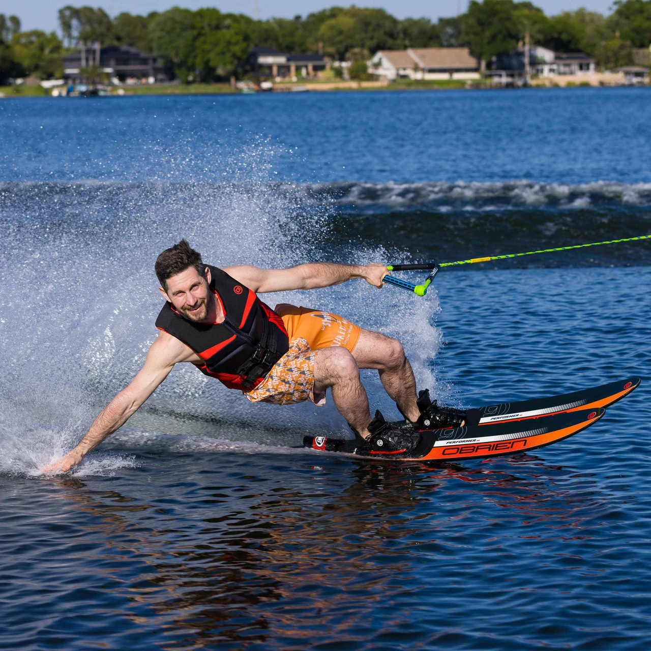 O’Brien Performer 68-inch combo waterskis with adjustable Z-8 bindings, shown as a pair