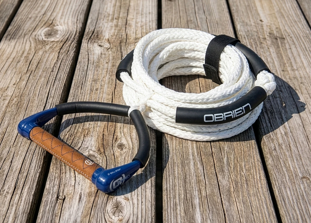 O'Brien Pro surf rope handle with microfiber suede grip and diamond stitching