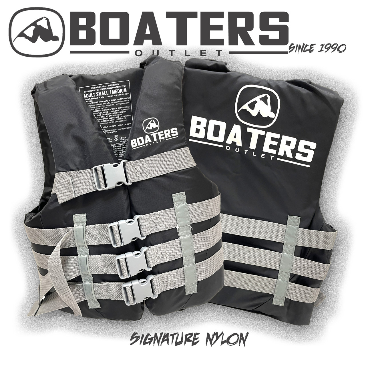 BOATERS NYLON 4BUCKLE CGA LIFE VEST BLACK Boater's Outlet