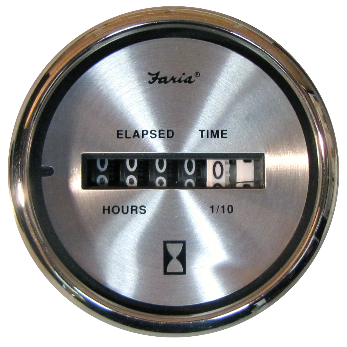 Faria Hourmeter 10,000 hrs Spun Silver 2"