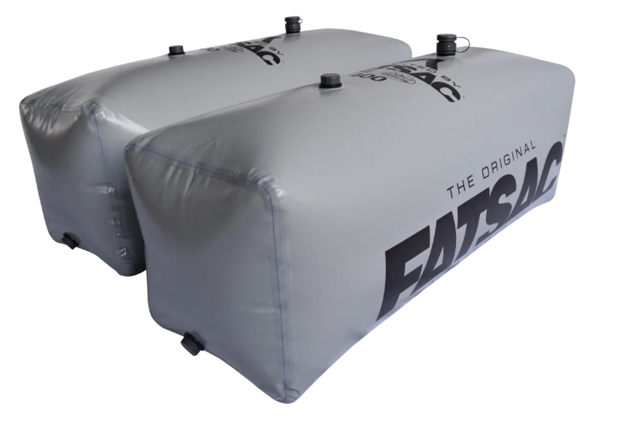 FatSac V-Drive Wakesurf Sac Ballast Bag Set in gray showing two 400 lb sacs
