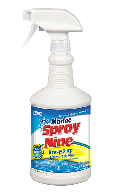 Permatex Marine Spray, Spray Nine Marine Cleaner, multipurpose cleaner for boats, boat disinfectant, vinyl cleaner, fiberglass cleaner, rubber cleaner, plastic cleaner, bleach-free boat cleaner, mildew control cleaner, slime control cleaner, marine surface cleaner, boat cleaning spray, Germ-killing cleaner for boats, 32 oz marine cleaner.
