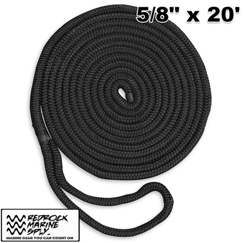 Redrock Premium Double Braid Nylon Dock Line, 5/8" x 20' Black