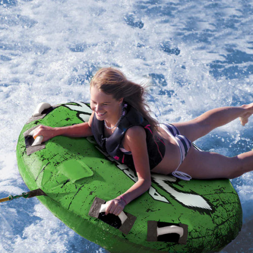 Airhead Rebel inflatable tube behind a boat