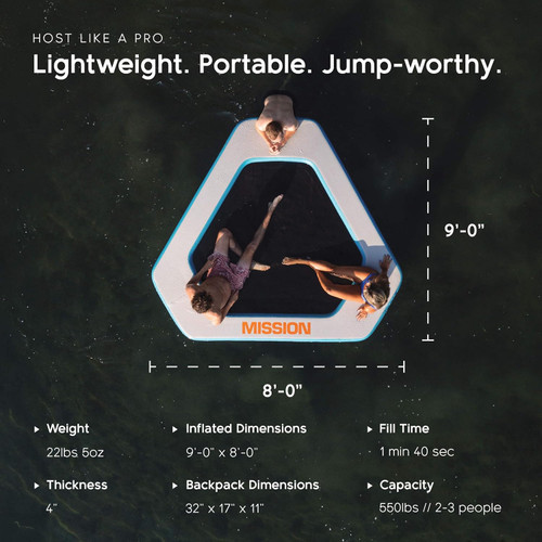 MISSION Boat Gear REEFLITE SPLASH inflatable floating splash pool on a lake