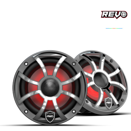 Wet Sounds REVO 6 XS-G-SS V3 marine speakers with gunmetal stainless steel RGB grilles